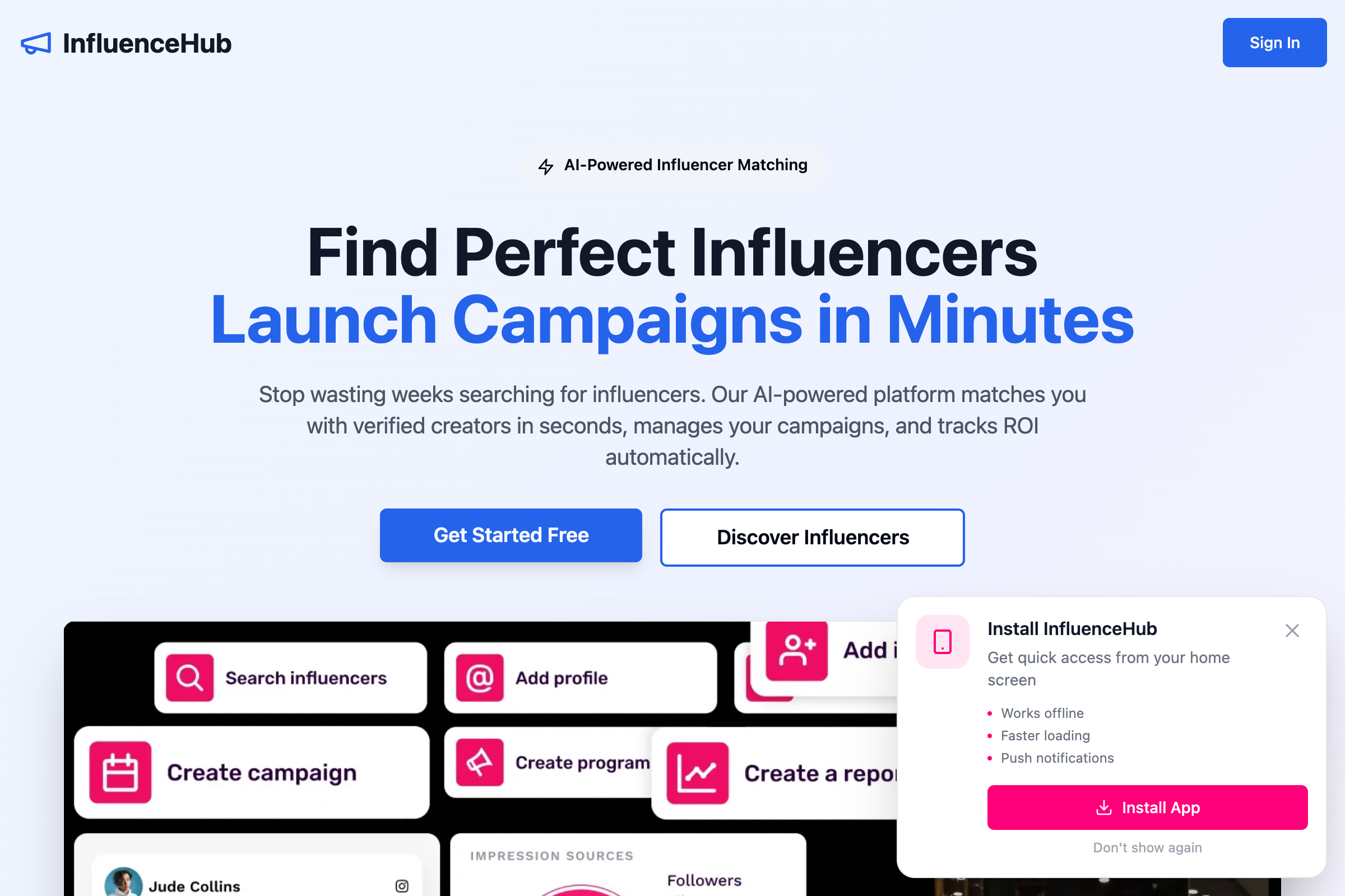 InfluencerHub Dashboard Preview