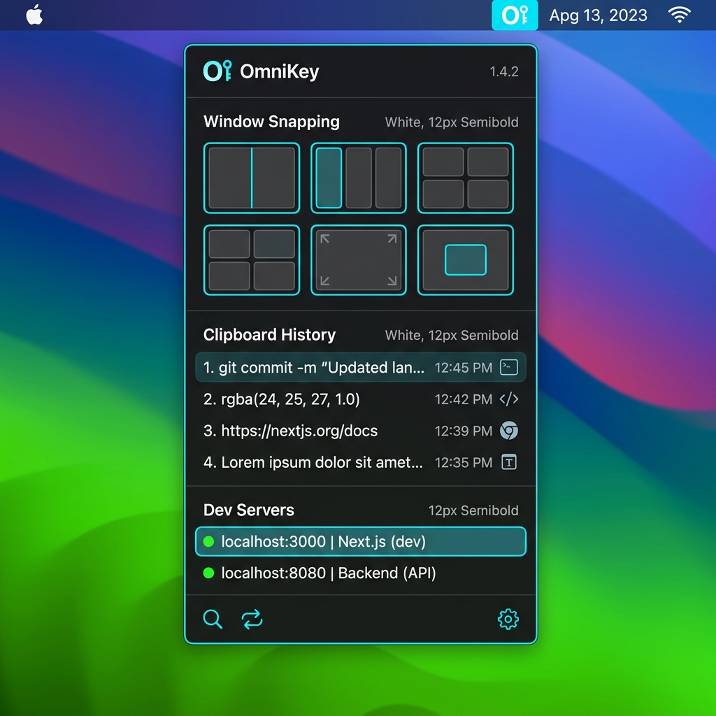 OmniKey Menu Bar Control Panel